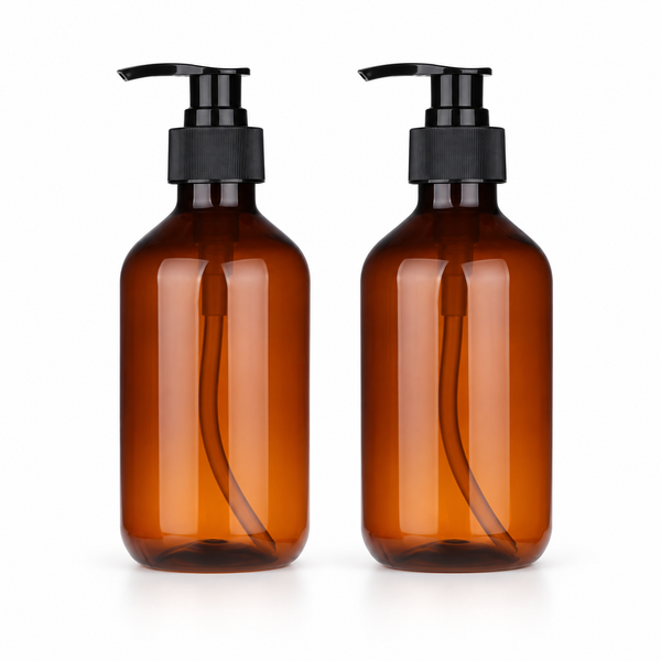 Amber Pump Bottles, Set of 2