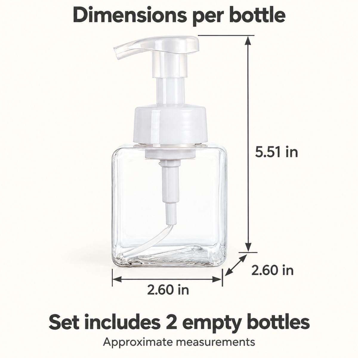 Each bottle2.60 by2.60 by5.51 inches;set of two