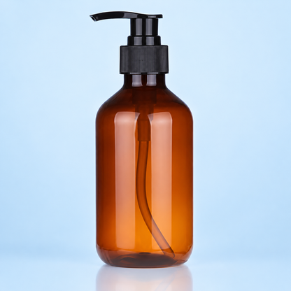 Black pump and amber bottle detail
