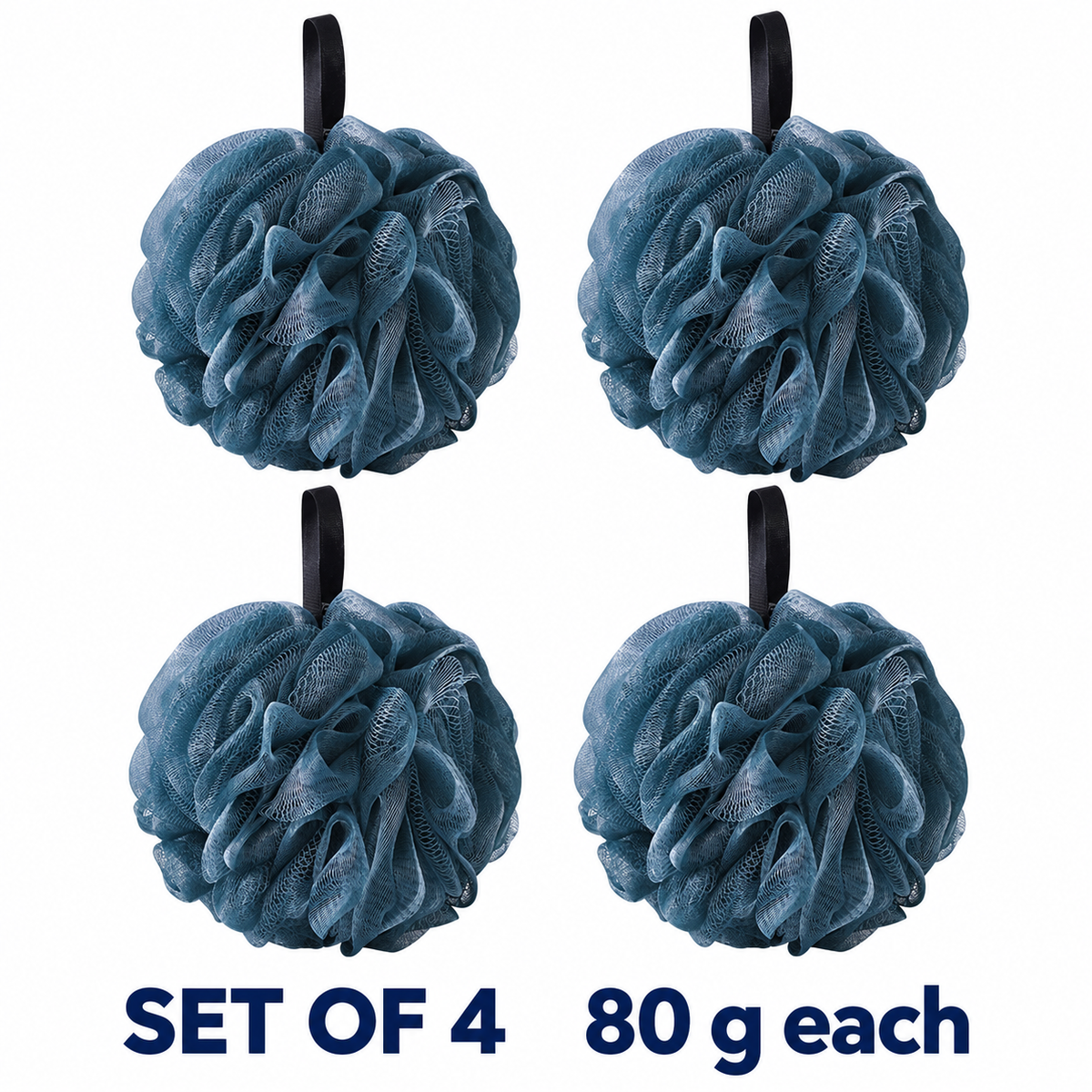 Set of four blue poufs, nominal 80 g each