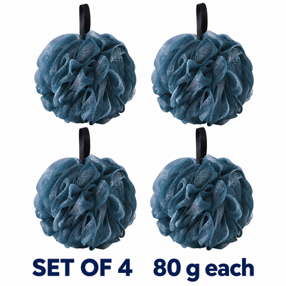 Set of four blue poufs, nominal 80 g each