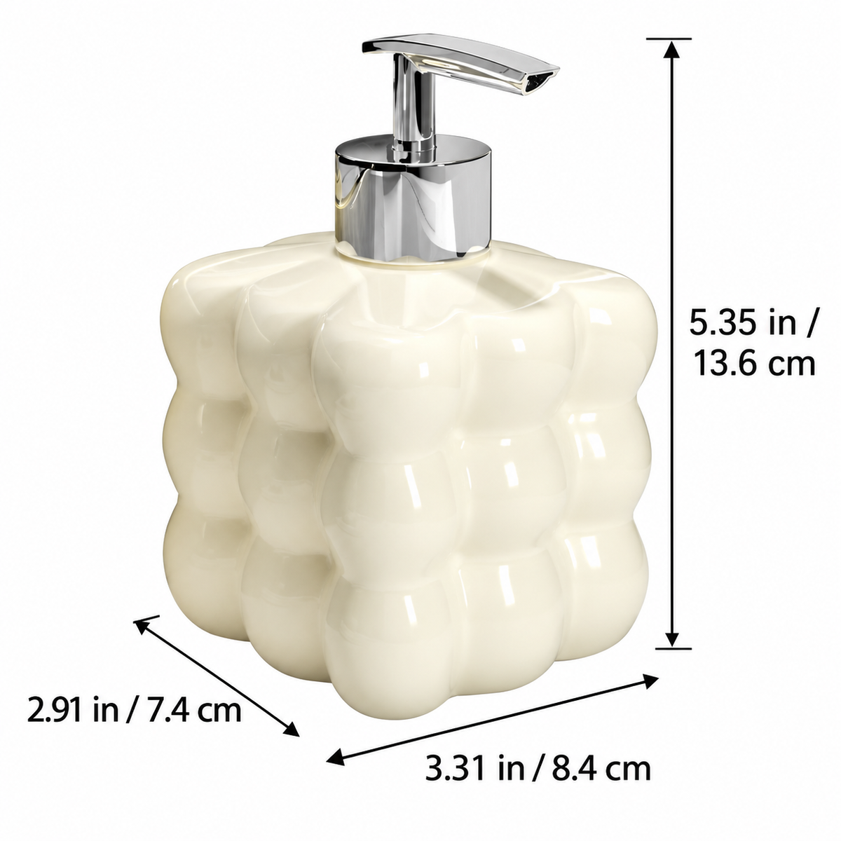 Dispenser size 3.31 by 2.91 by 5.35 inches