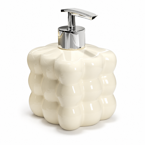 Ivory bubble ceramic dispenser with silver-tone pump