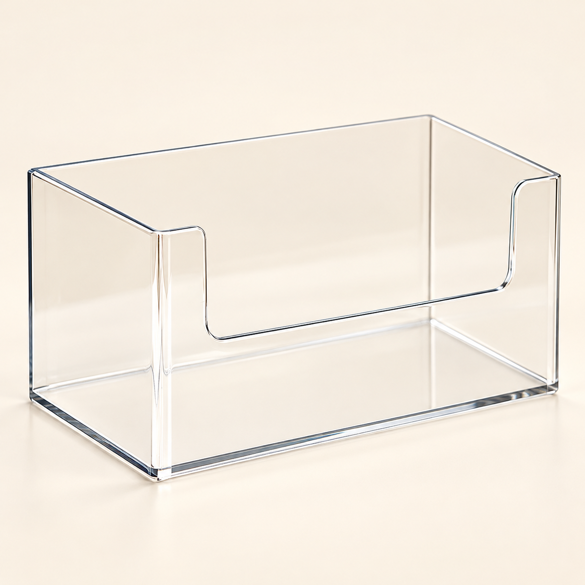 Lowered front access edge of a clear box