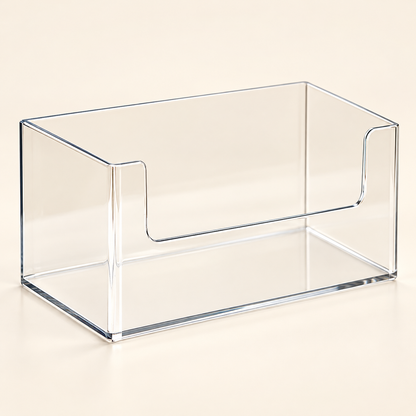 Lowered front access edge of a clear box