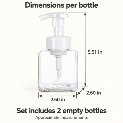 Each bottle2.60 by2.60 by5.51 inches;set of two