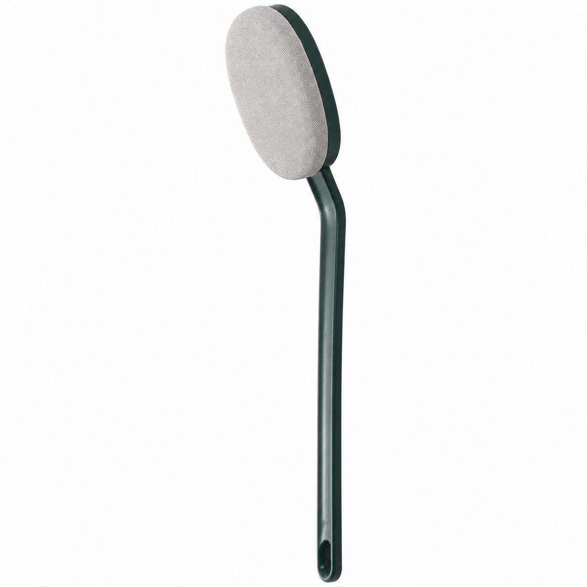 Fine low-profile grey fabric pad and forest-green oval head detail