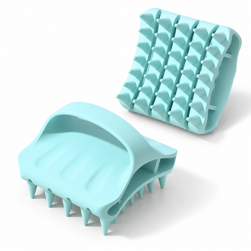 Two aqua silicone manual shampoo brushes
